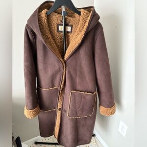 Michael Kors Brown Suede Tan Sherpa Jacket